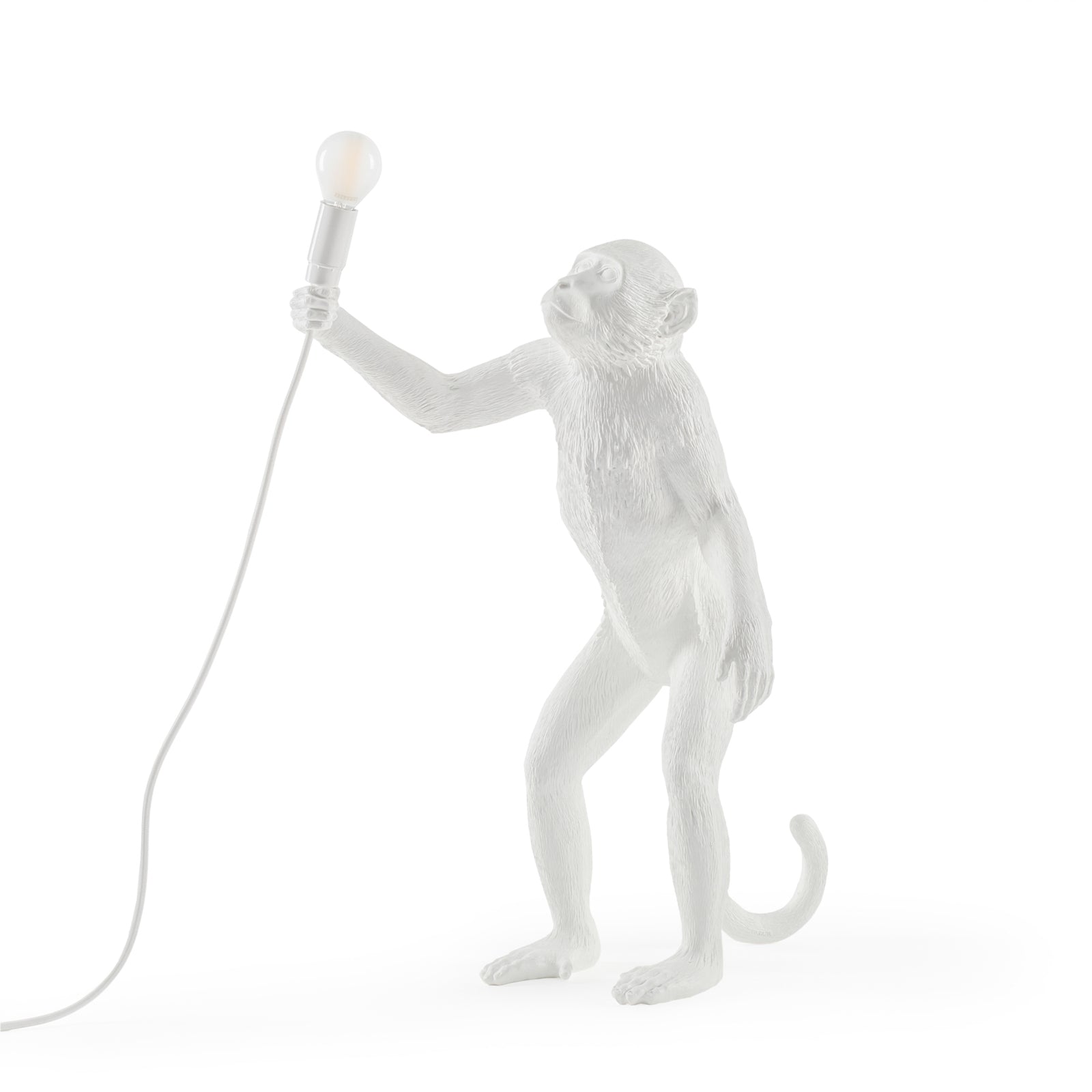 Dekorativ bordlampe Monkey Lamp stående figur hvit E14 montert i rom