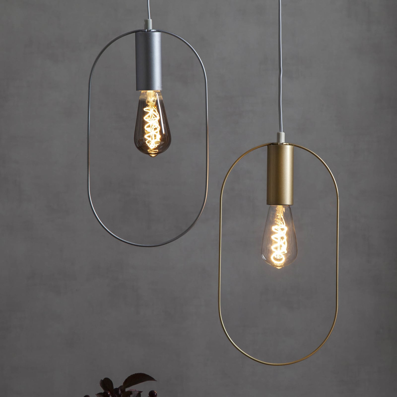 Dekorativ pendellampe Shape oval stål sølv E27 detalj