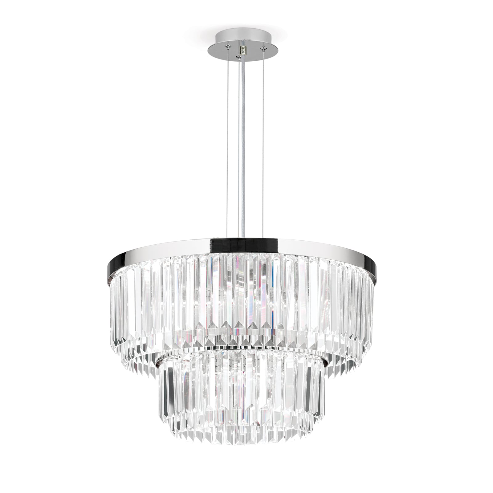 Detalj av krystallglassprisme på LED pendellampe Prism