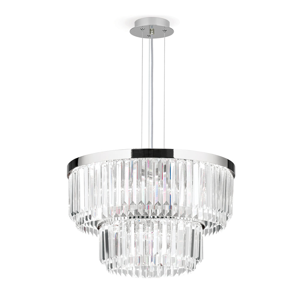 Detalj av krystallglassprisme på LED pendellampe Prism