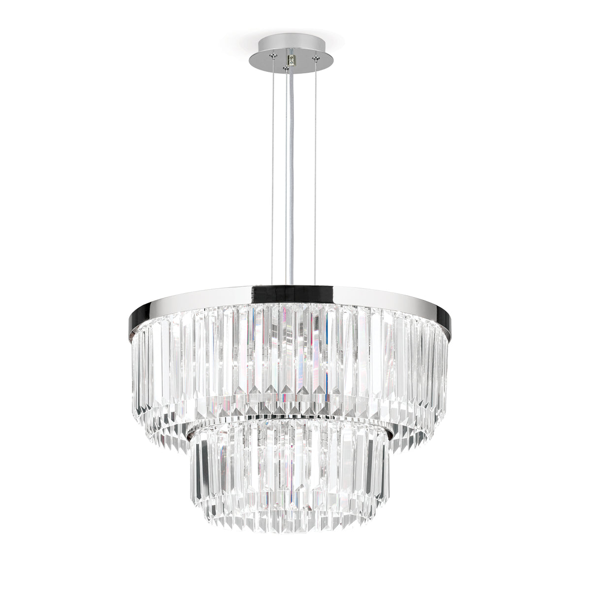 Detalj av krystallglassprisme på LED pendellampe Prism