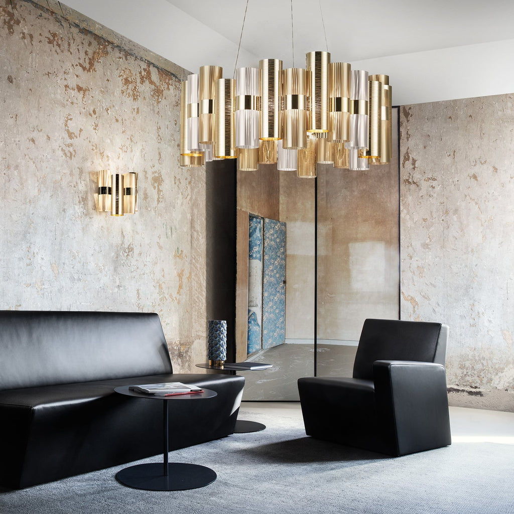 Detalj av LED pendellampe La Lollo L polymer gull Ø80 cm