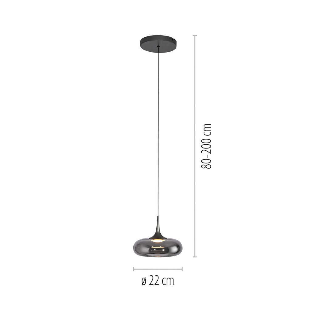 Detalj av LED pendellampe Posh røykglass dimbar