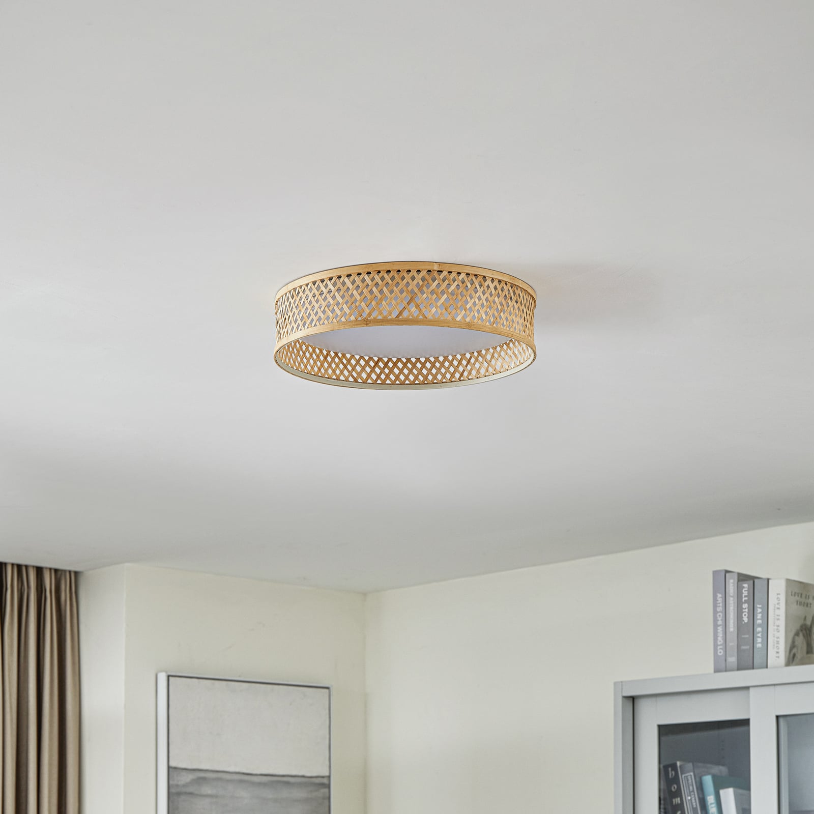 Detalj av LED taklampe Eilif bambus CCT