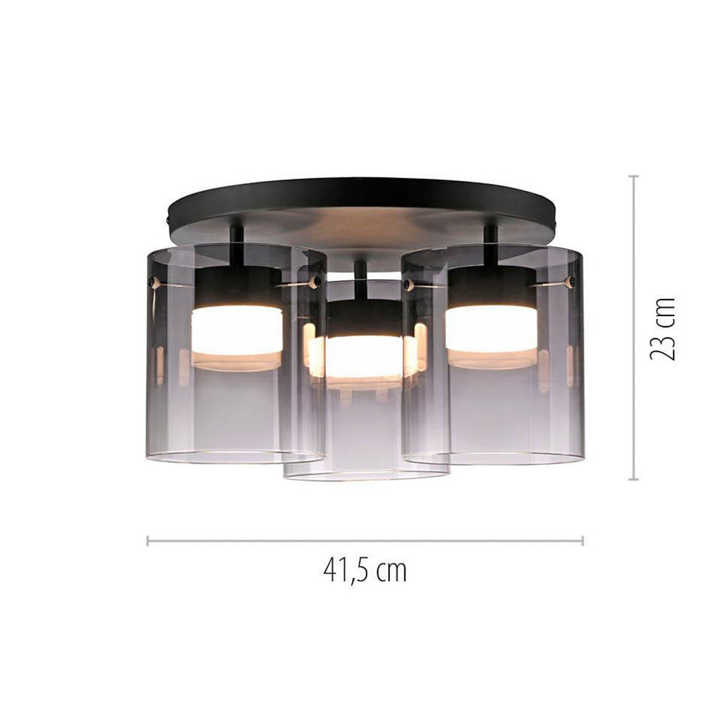 Detalj av LED taklampe Elio 3-lys røykglass dimbar