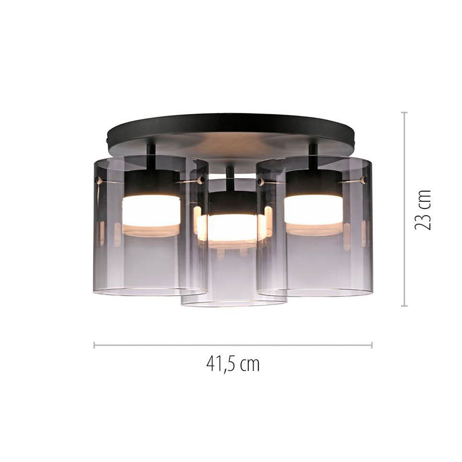 Detalj av LED taklampe Elio 3-lys røykglass dimbar