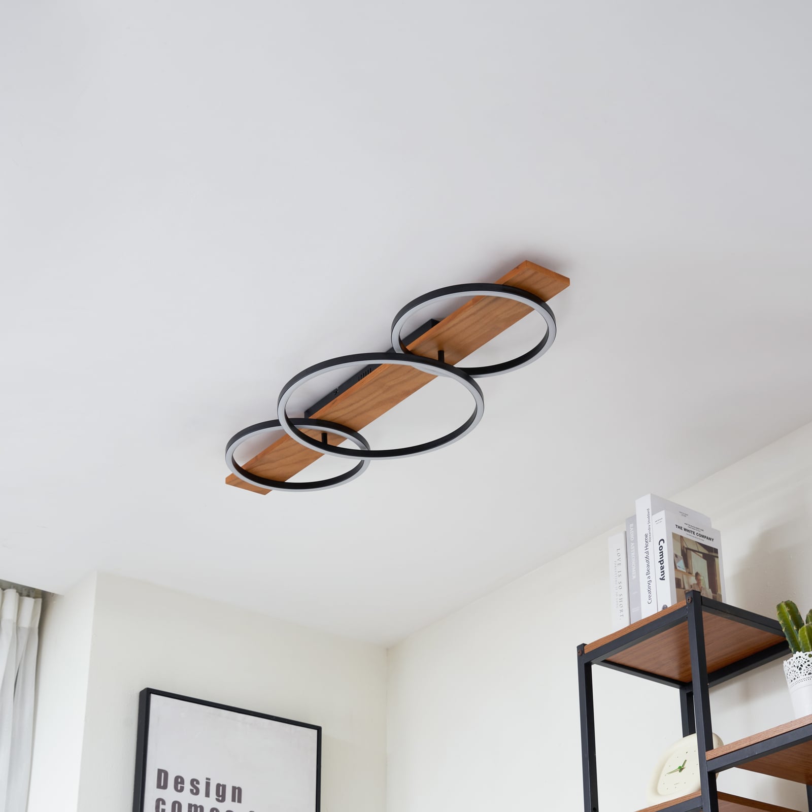 Detalj av LED taklampe Galad 3-lys tre/hvit dimbar 98 cm