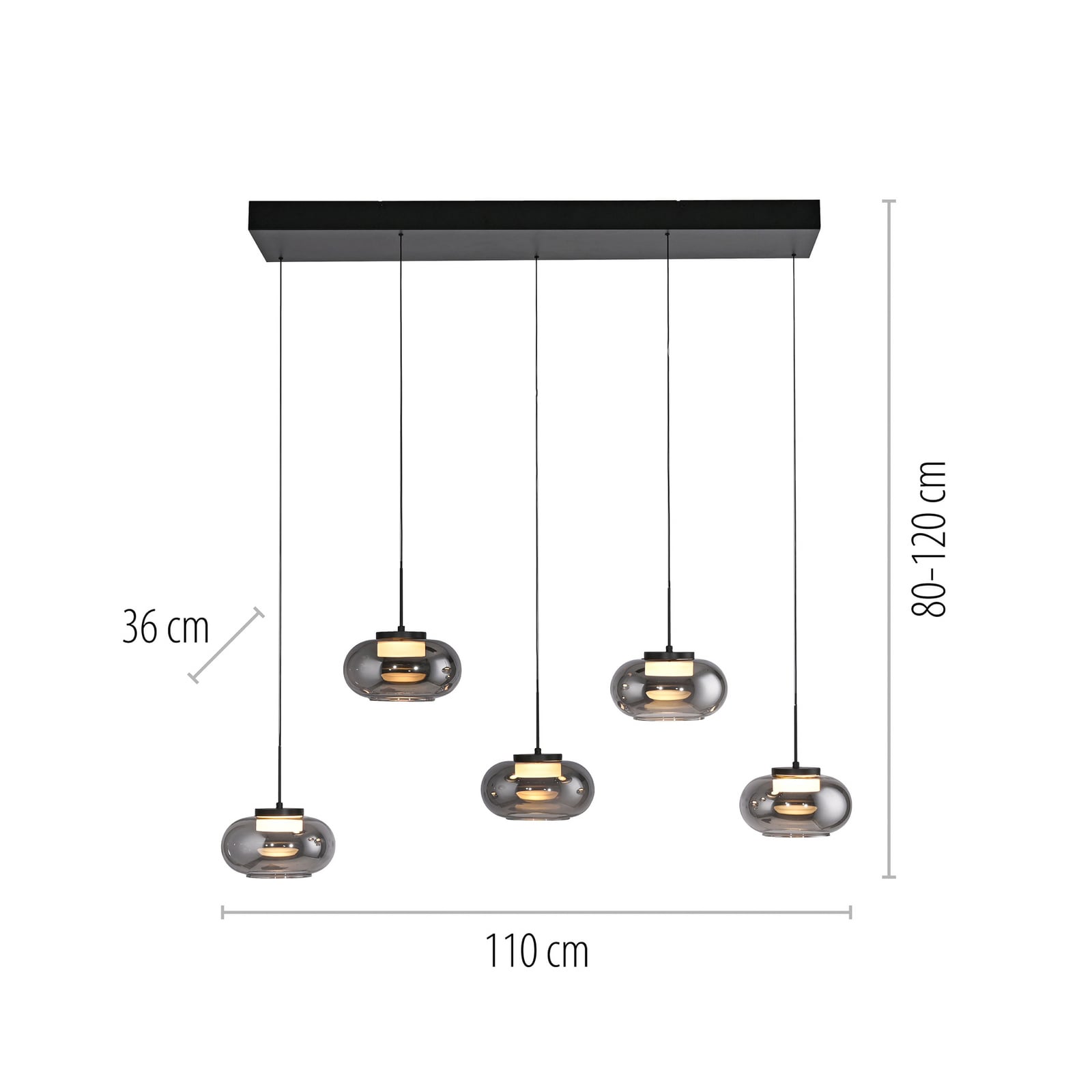 Detalj av røykgrå glass på LED pendellampe Sia