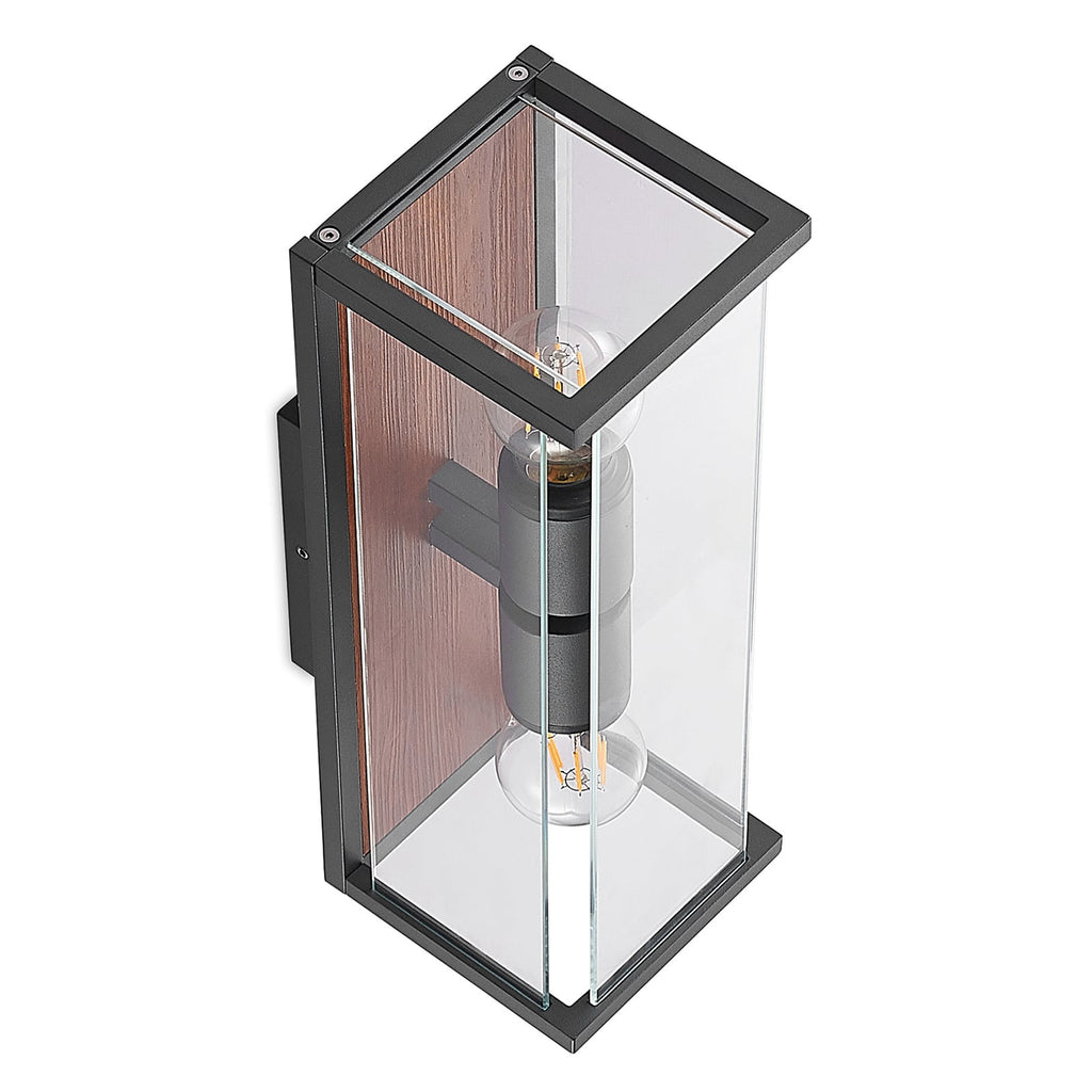 Detalj av Utevegglampe Elwin 2-lys E27 grafitt klarglass IP54