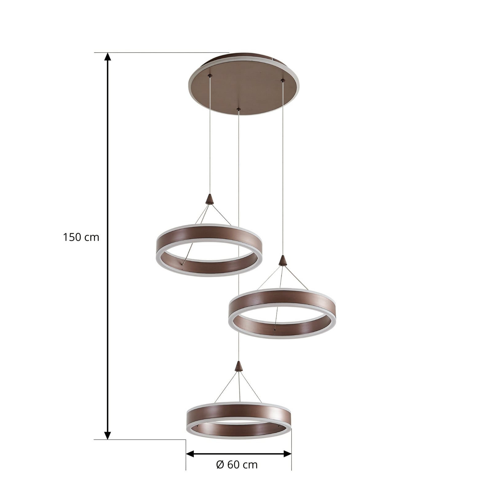 Detaljbilde av LED pendellampe Kolo 3-lys brun dimbar