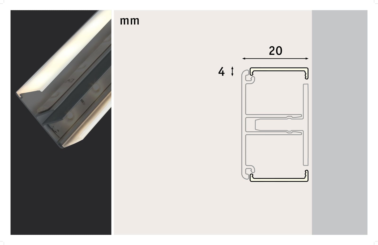 Duo Profil diffusor for LED-stripe 2 m hvit satinert nærbilde