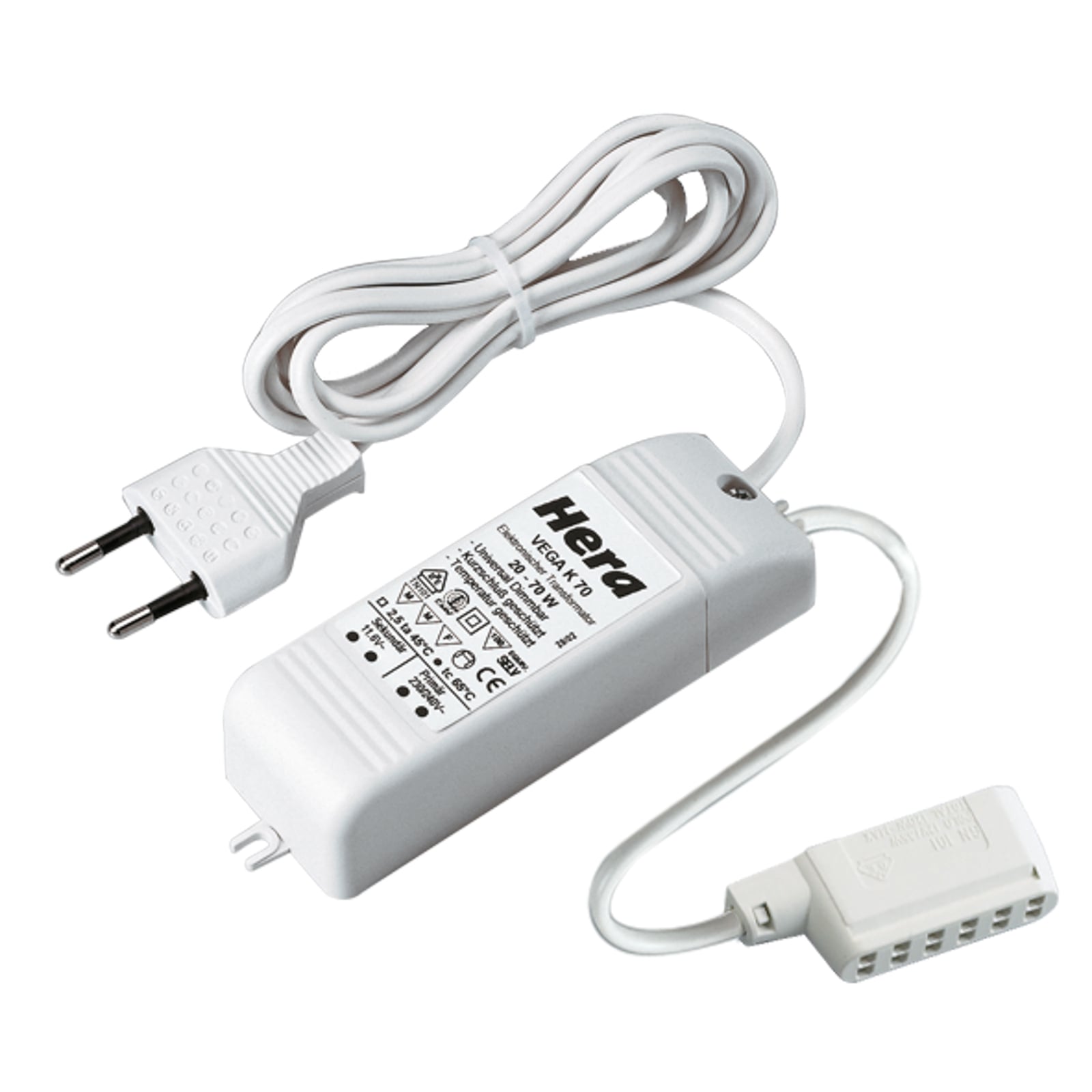 Elektronisk transformator Vega K 70 LED 20-70 W dimbar IP20 hvit Hera sett forfra