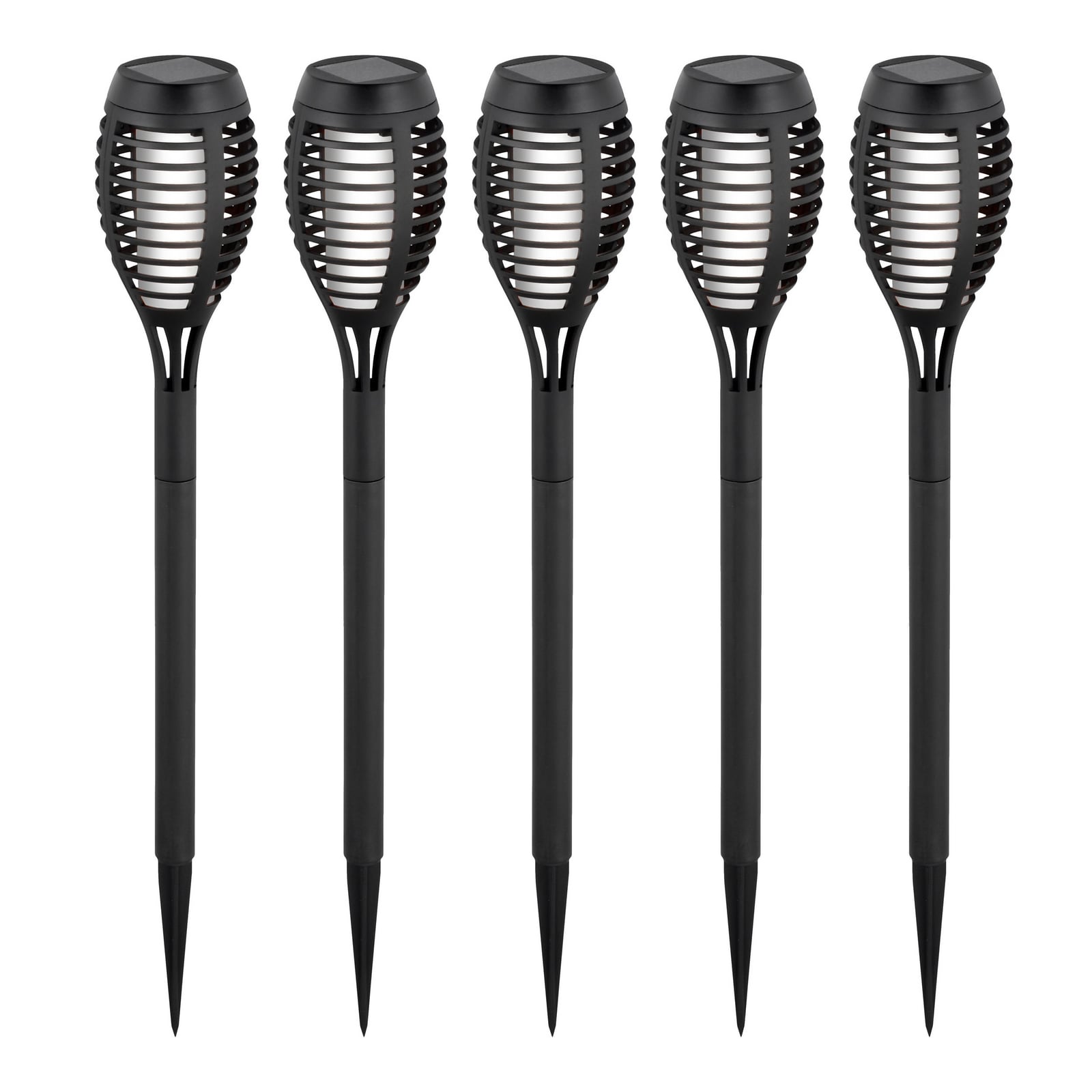 Fem LED solcellelamper FANILO med spyd svart 45 cm samlet