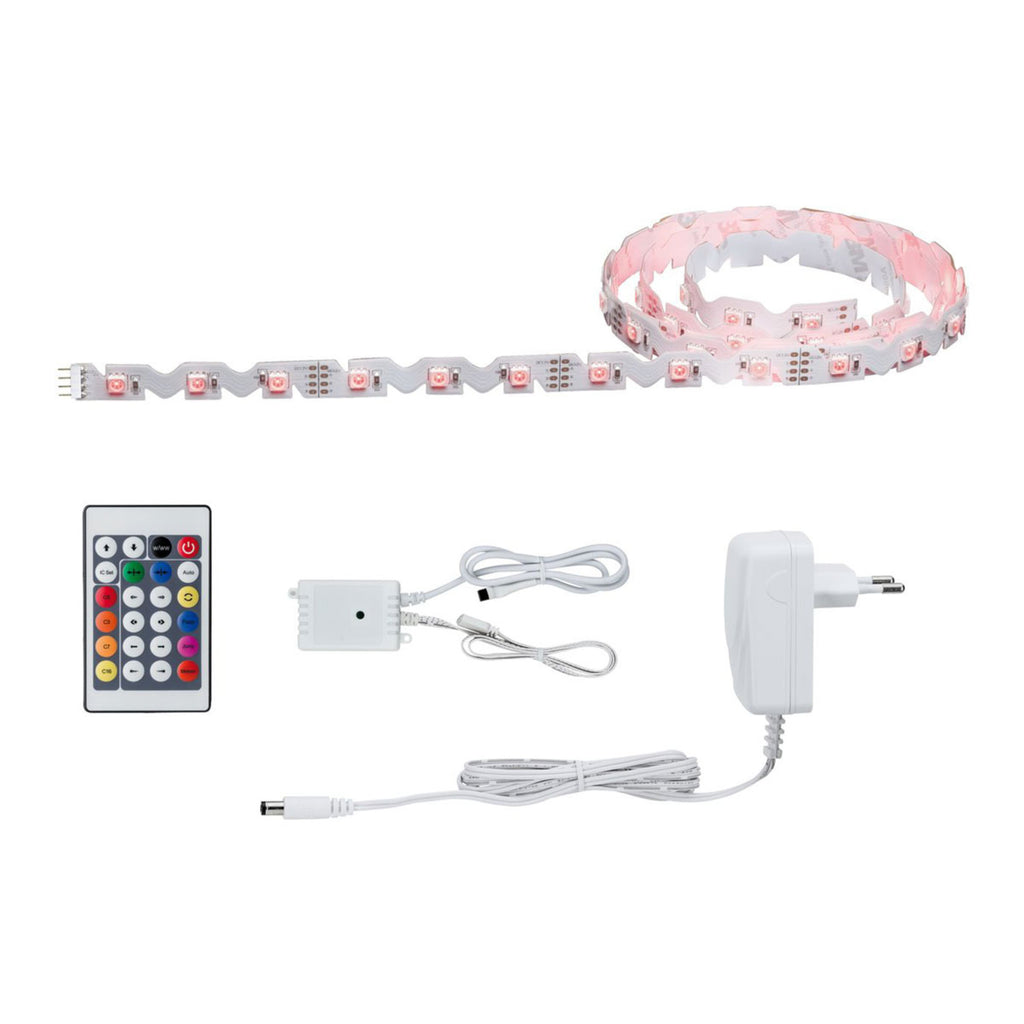 FlexLED 3D LED-stripe sett RGB 500 cm dimbar nærbilde av fjernkontroll