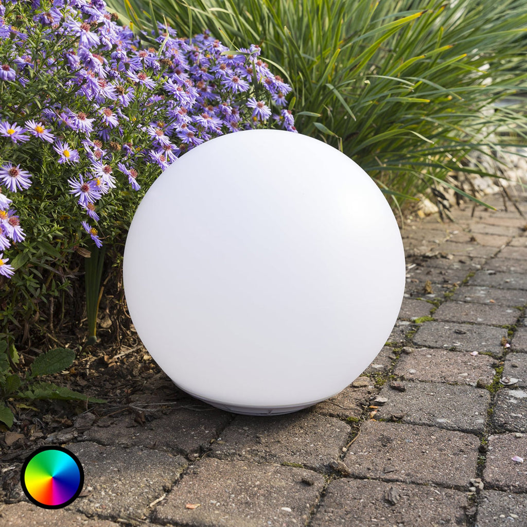 Flytende solcelledrevet LED-lyskule Globo IP67 RGBW Ø30 cm forfra
