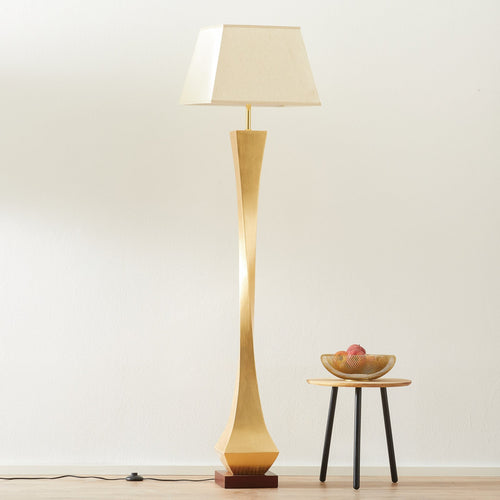 Gulvlampe Deco silke valnøtt gull beige bakside