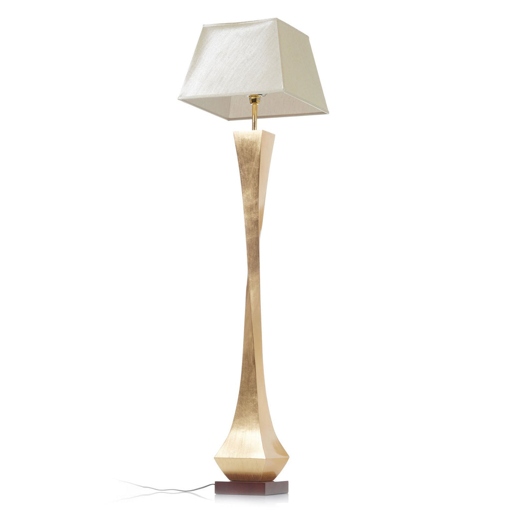 Detalj av gulvlampe Deco silke valnøtt gull beige
