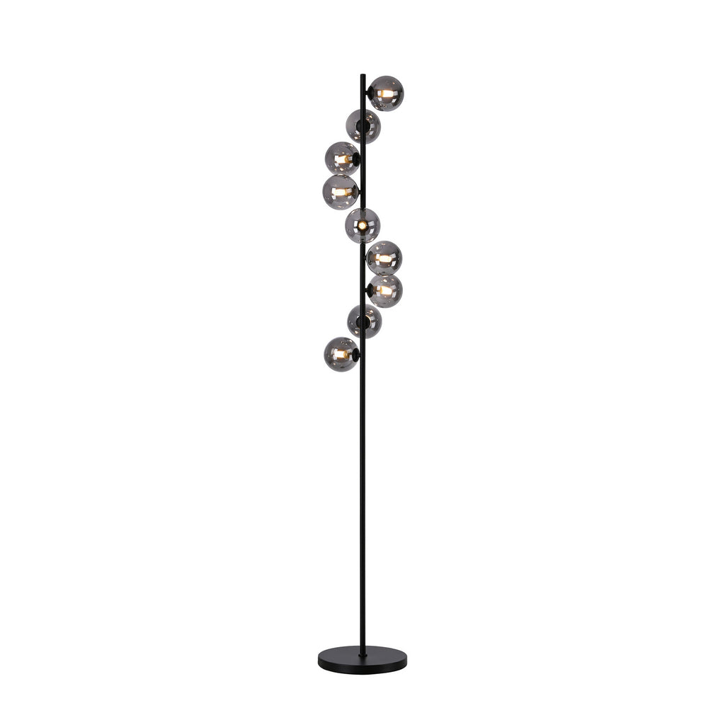Gulvlampe Dubai 9-lys røykglass kuleform montert i stue