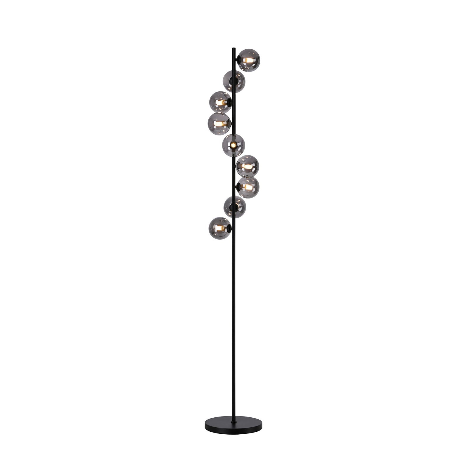 Gulvlampe Dubai 9-lys røykglass kuleform montert i stue