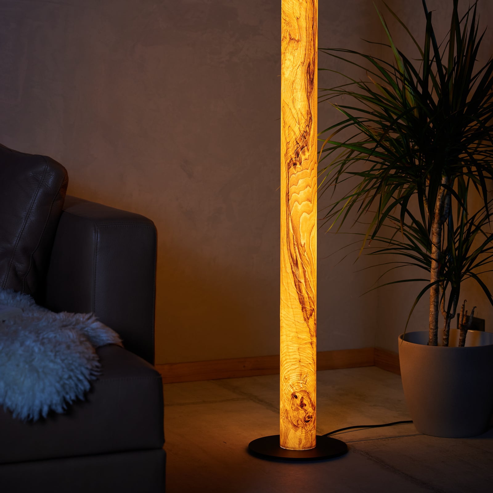 Gulvlampe Gracia trefurnier dimbar LED askefarge/svart H156 cm detalj