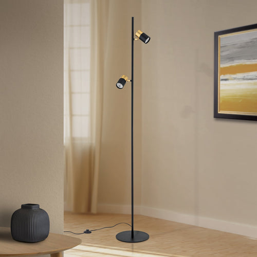 Gulvlampe Kevin 2-lys svart/gull GU10 161 cm bakside