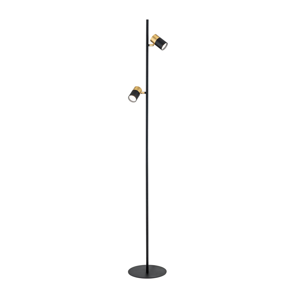 Detalj av spot på Gulvlampe Kevin 2-lys svart/gull GU10 161 cm