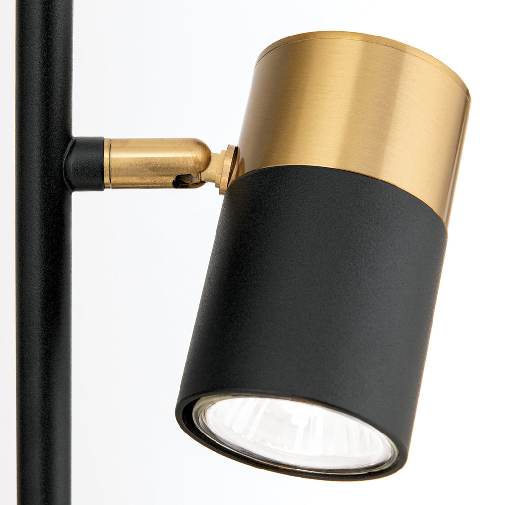 Sidevisning av Gulvlampe Kevin 2-lys svart/gull GU10 161 cm