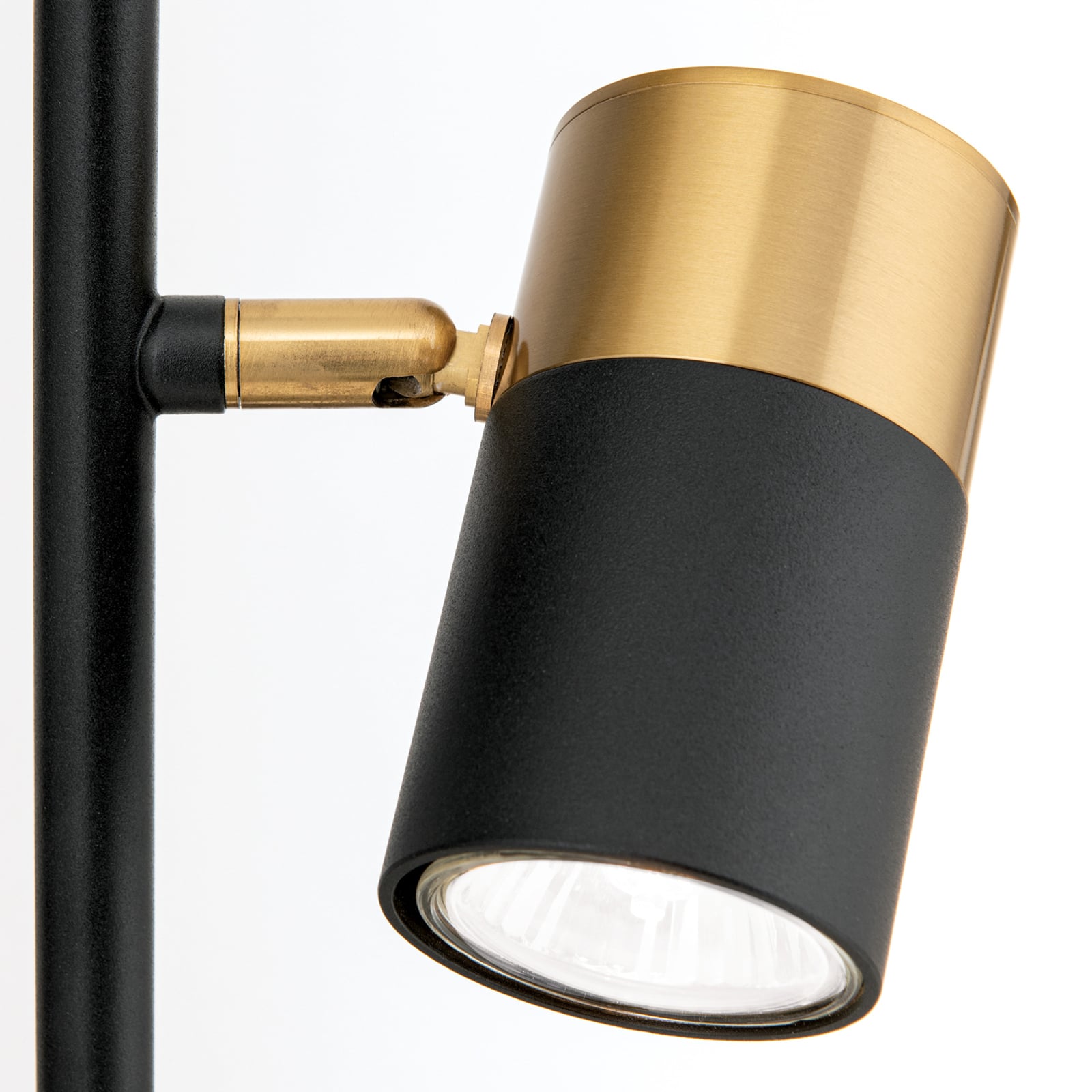 Sidevisning av Gulvlampe Kevin 2-lys svart/gull GU10 161 cm