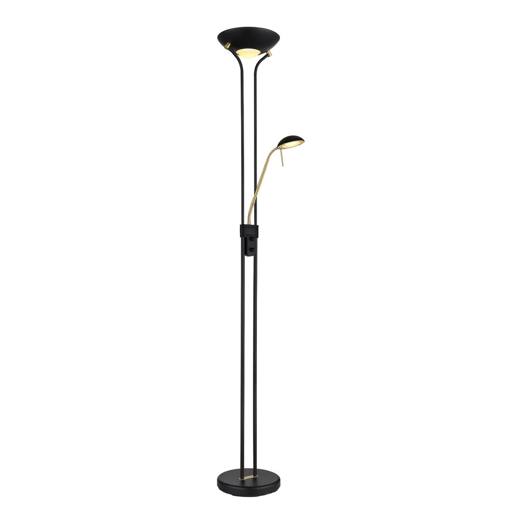 Gulvlampe Leonas med lesearm messing/svart dimbar bakside
