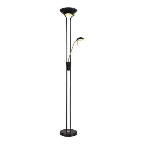 Gulvlampe Leonas med lesearm messing/svart dimbar bakside