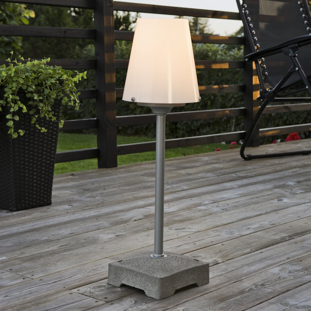 Gulvlampe New Lucca utendørs grå/hvit bakside
