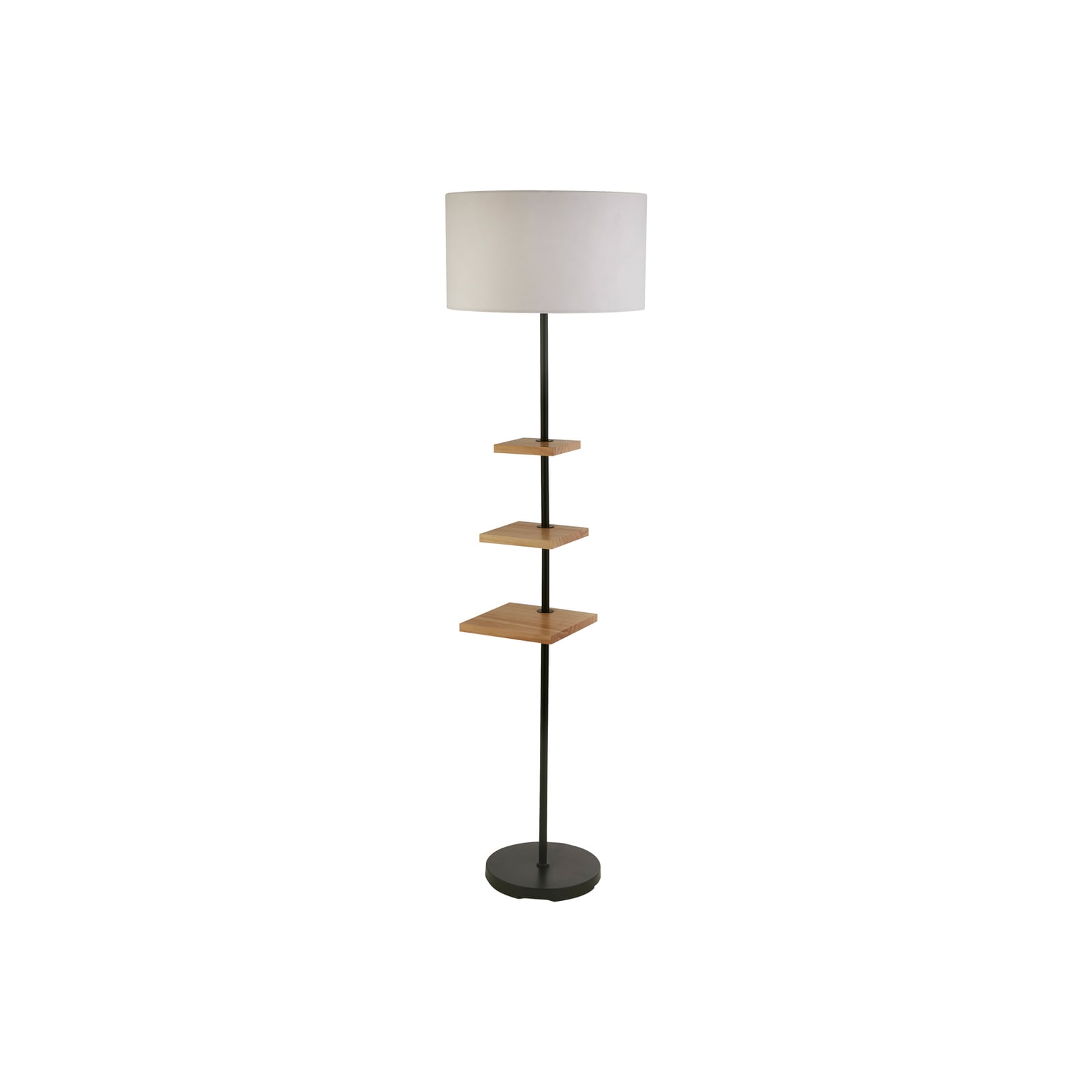Detalj av hyller på Gulvlampe Norfolk med hyller stål tekstilskjerm E27