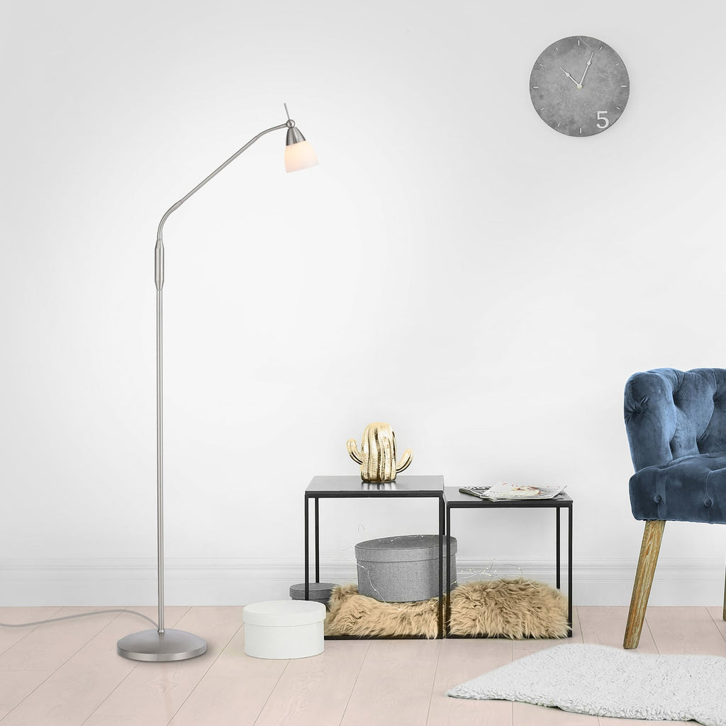 Gulvlampe Pino opalglass sølv dimbar 163 cm forfra