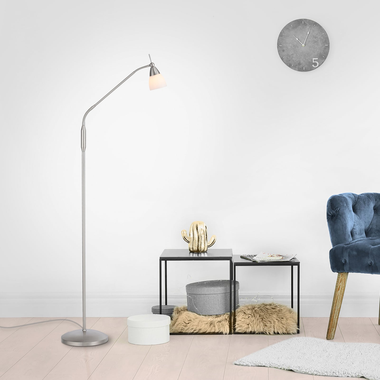 Gulvlampe Pino opalglass sølv dimbar 163 cm forfra