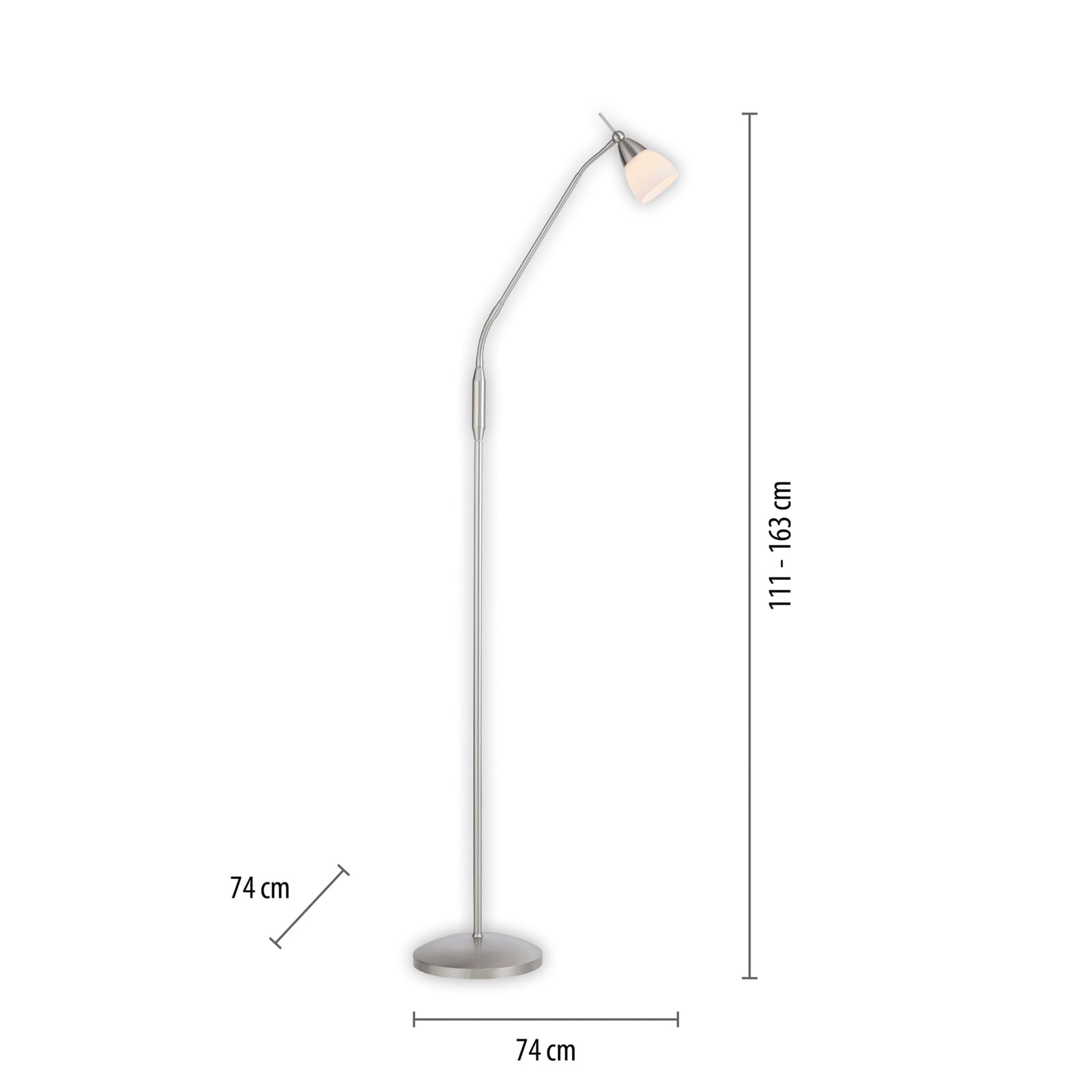 Gulvlampe Pino opalglass sølv dimbar 163 cm bakside