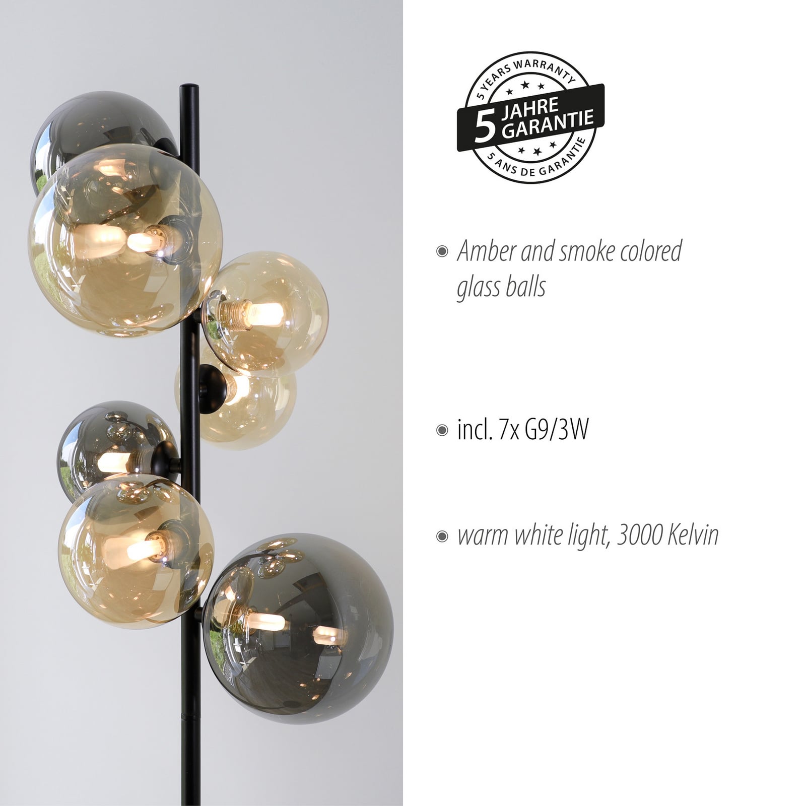 Oversikt av Gulvlampe Popsicle 7-lys glass G9 155 cm svart