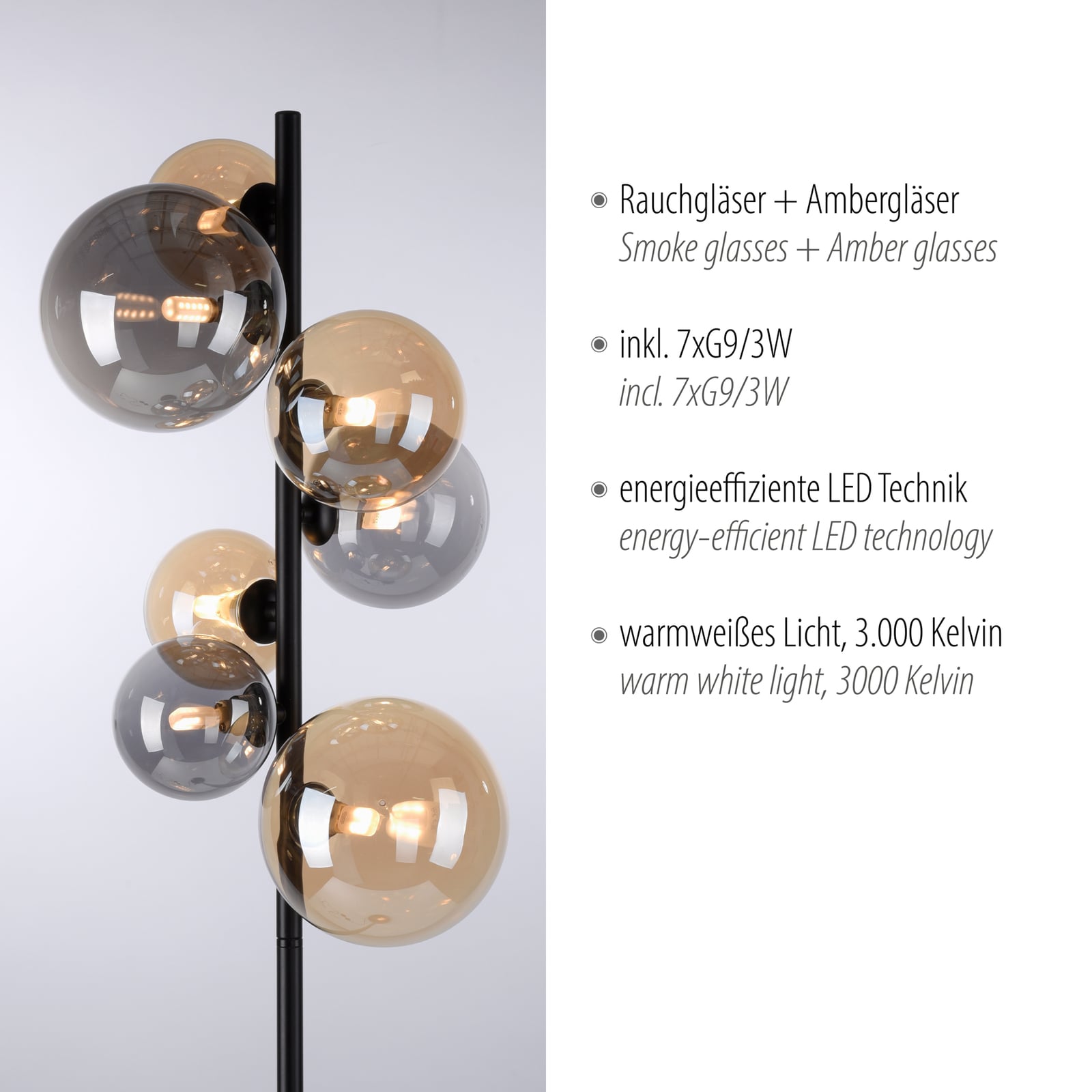 Sidebilde av Gulvlampe Popsicle 7-lys glass G9 155 cm svart