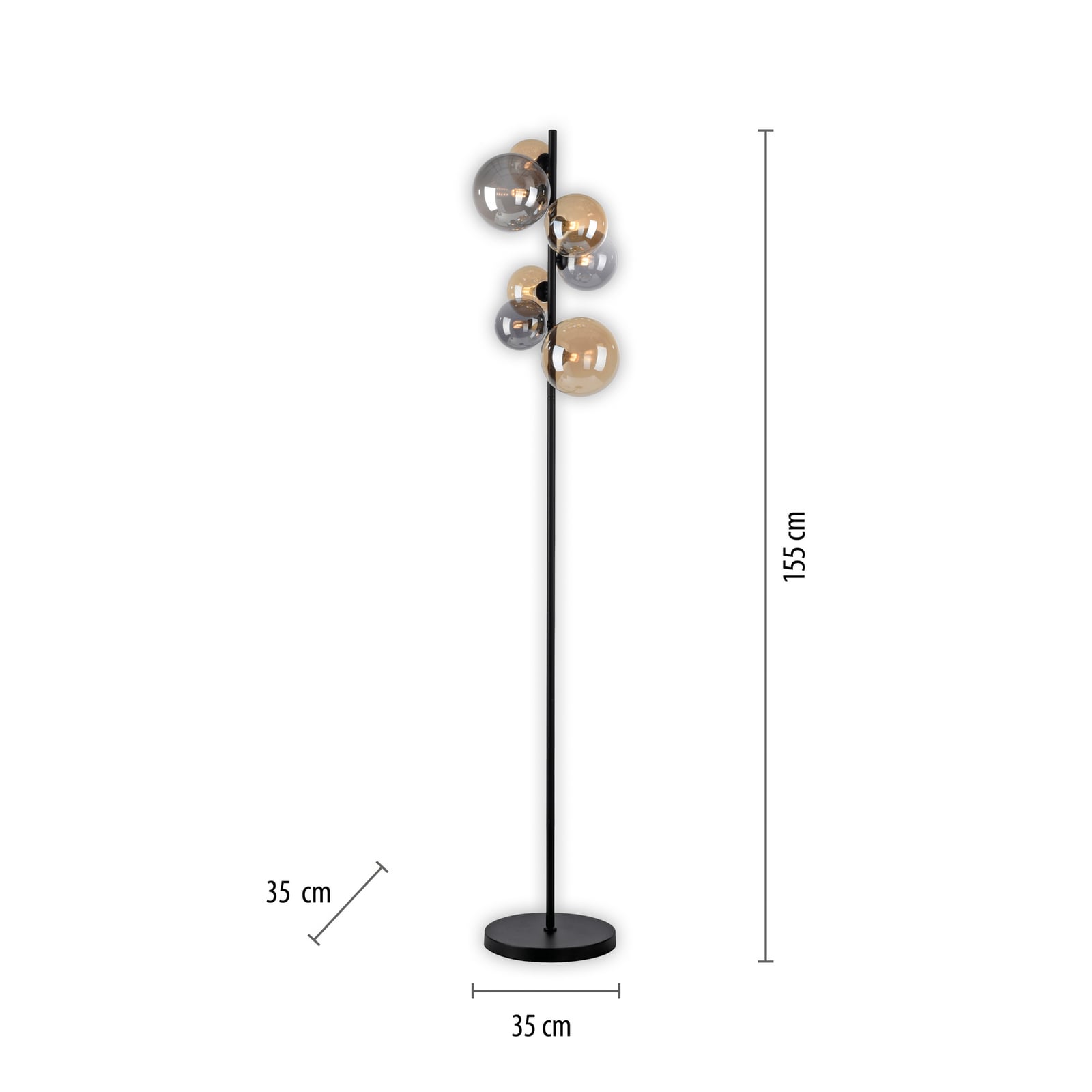 Gulvlampe Popsicle 7-lys glass G9 155 cm svart med svart stativ