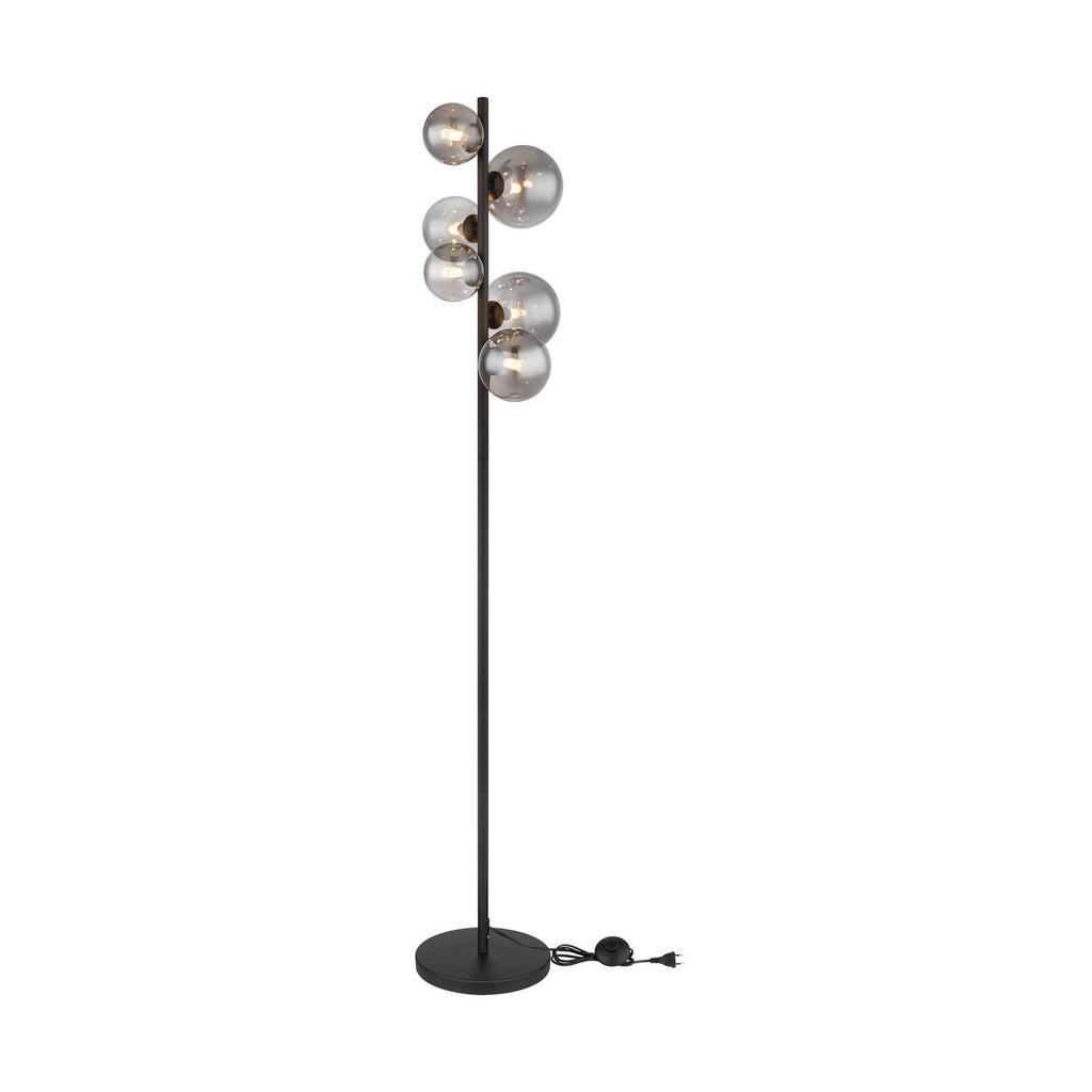 Gulvlampe Riha 6-lys svart røykfarget glass bakside