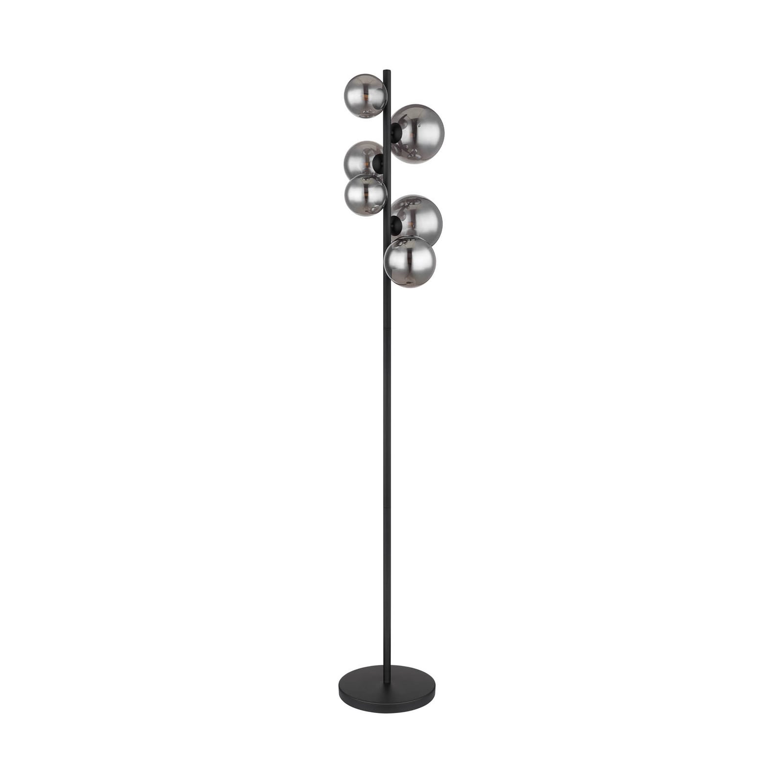 Gulvlampe Riha 6-lys svart røykfarget glass detalj