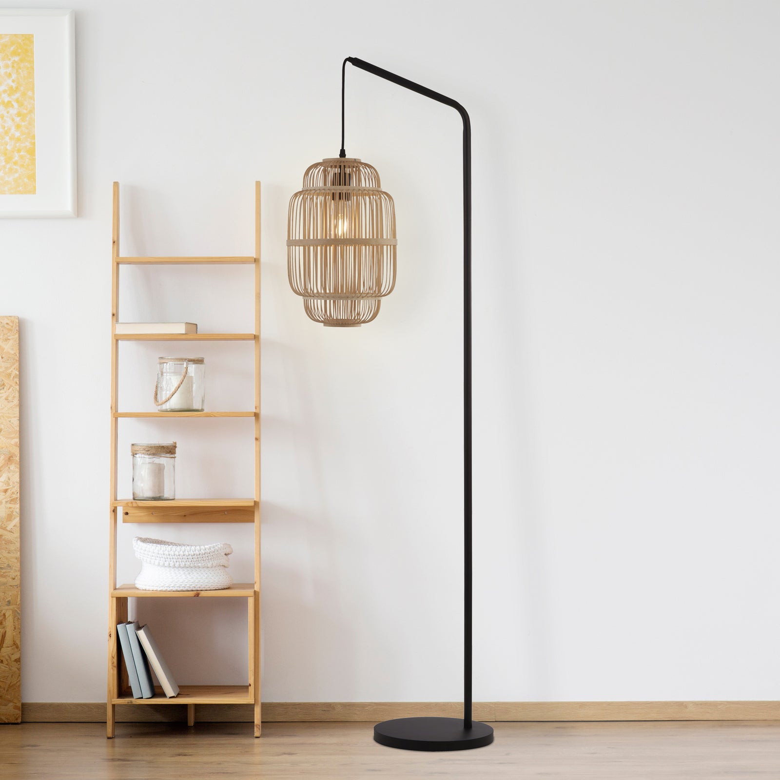 Gulvlampe X Java bambus svart E27 160 cm forfra