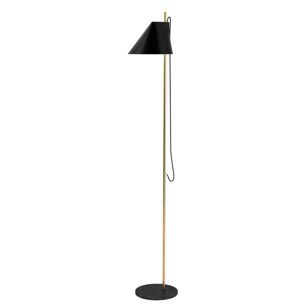 Gulvlampe Yuh Brass marmor aluminium dimbar svart forfra