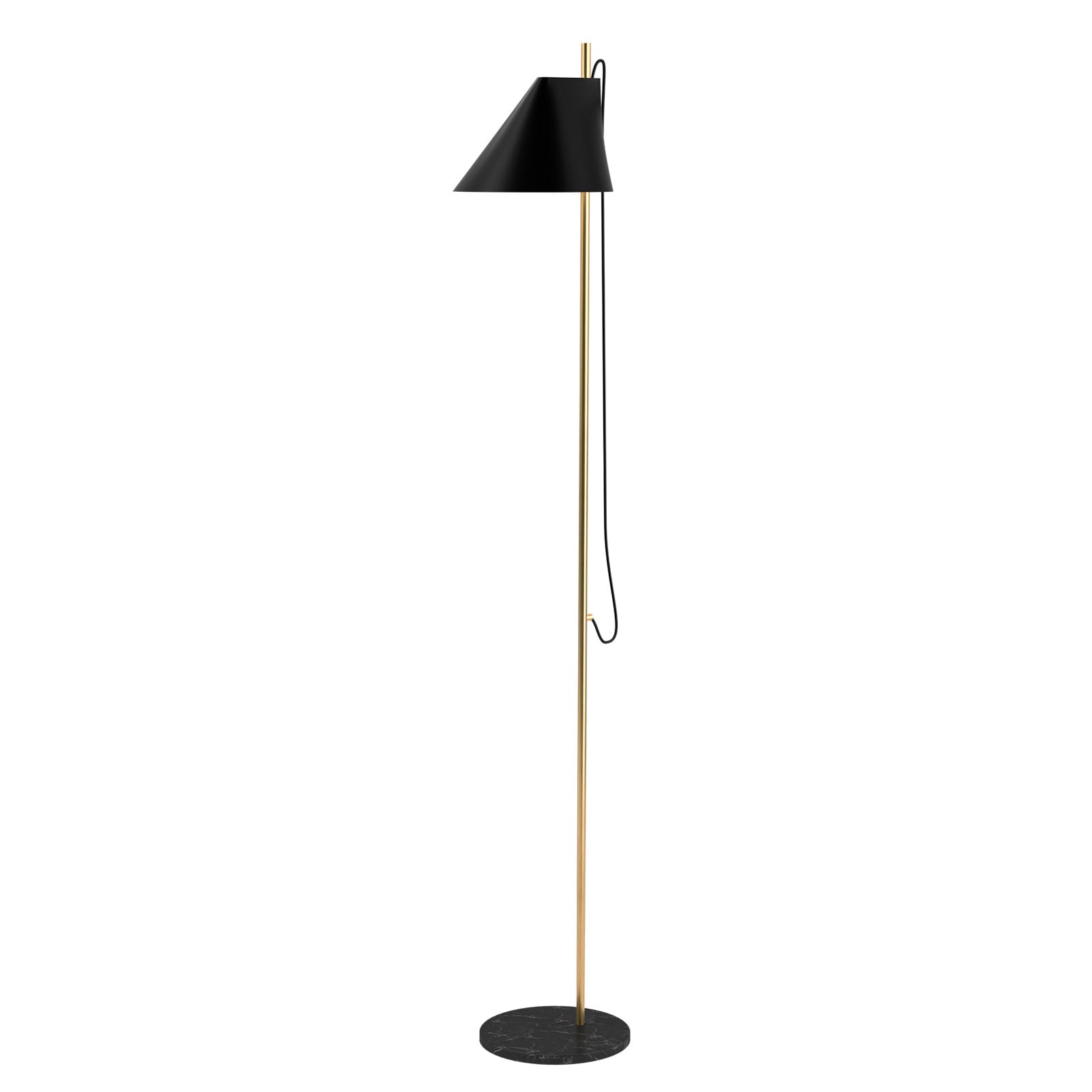 Gulvlampe Yuh Brass marmor aluminium dimbar svart forfra