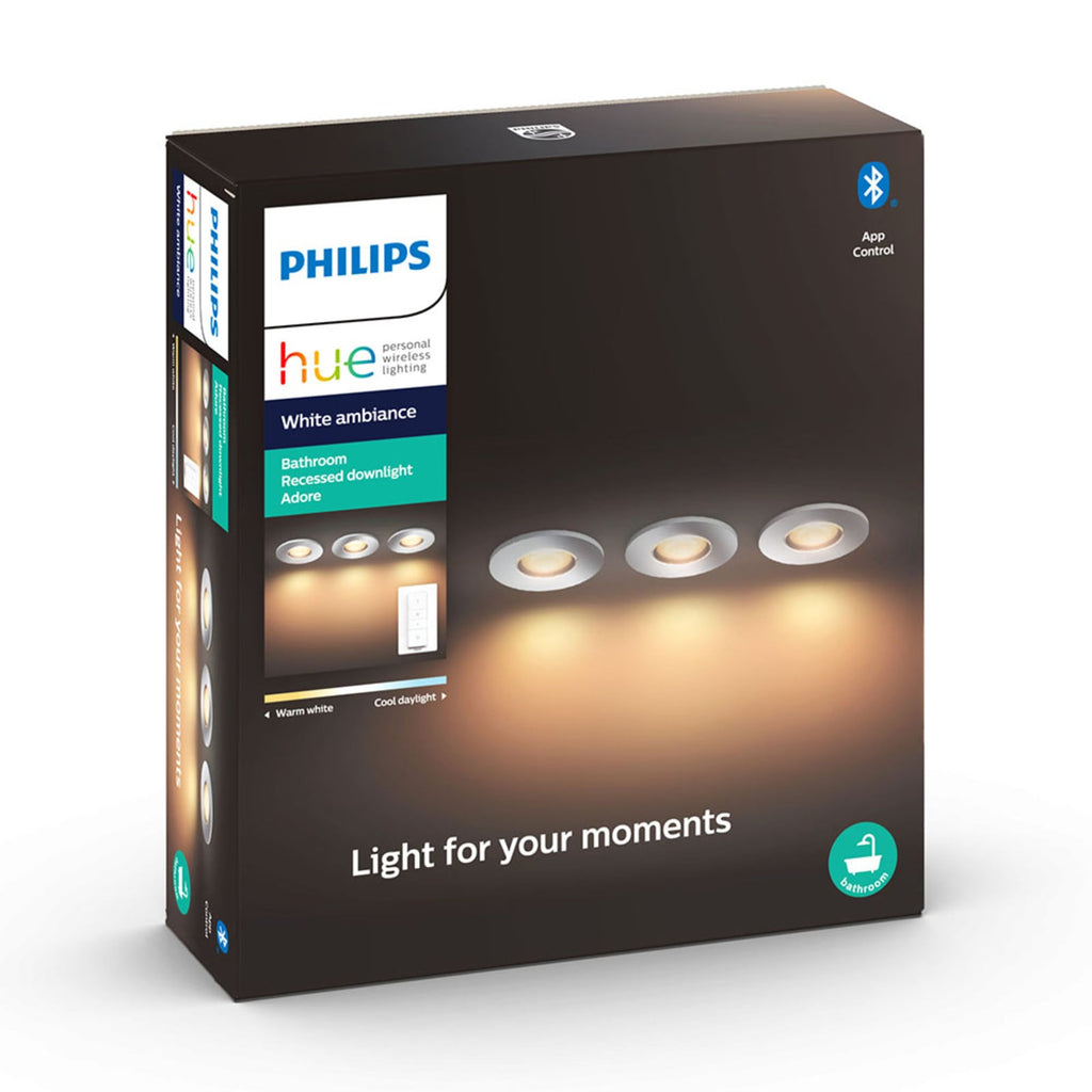 Innbyggingsspot Adore 3-pk GU10 dimbar CCT IP44 - Philips Hue appstyring