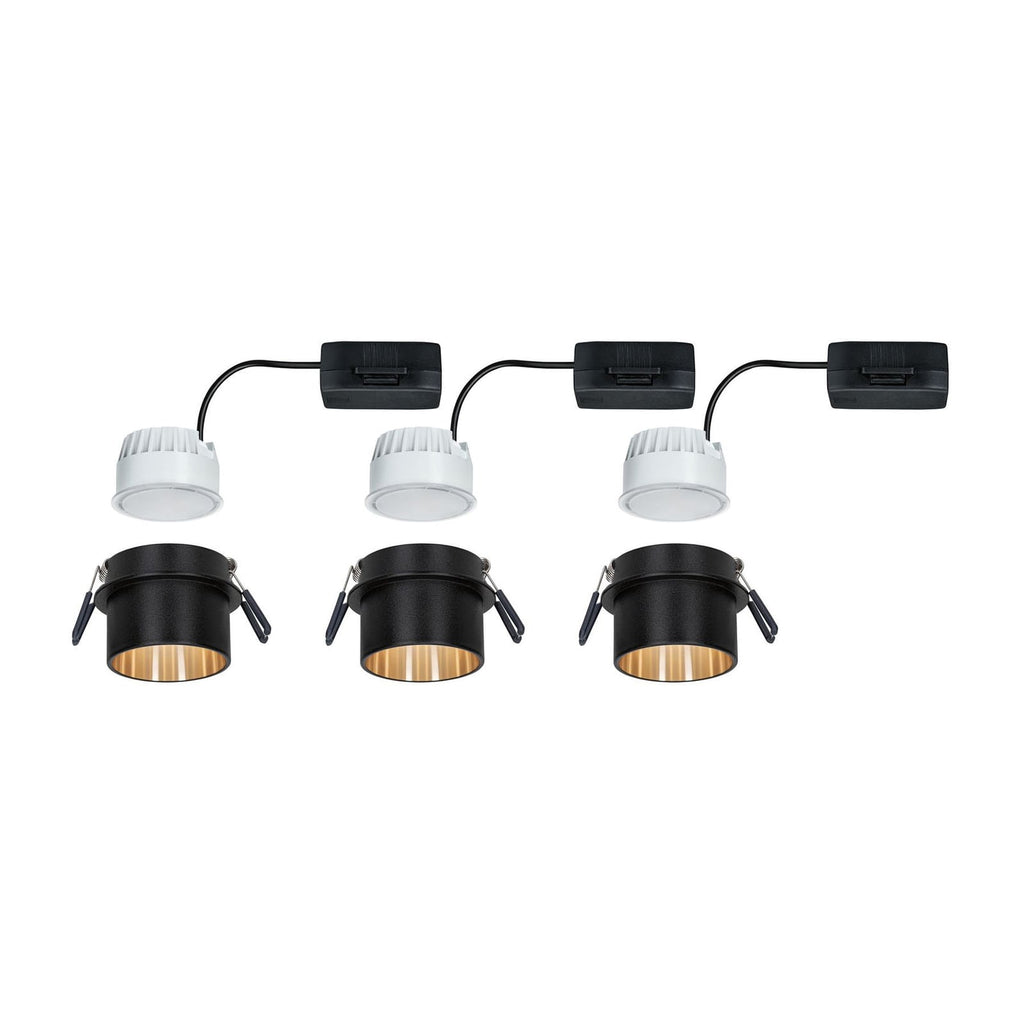 Innbyggingsspot Gil LED dimbar svart matt/gull IP44 3er sett i baderom