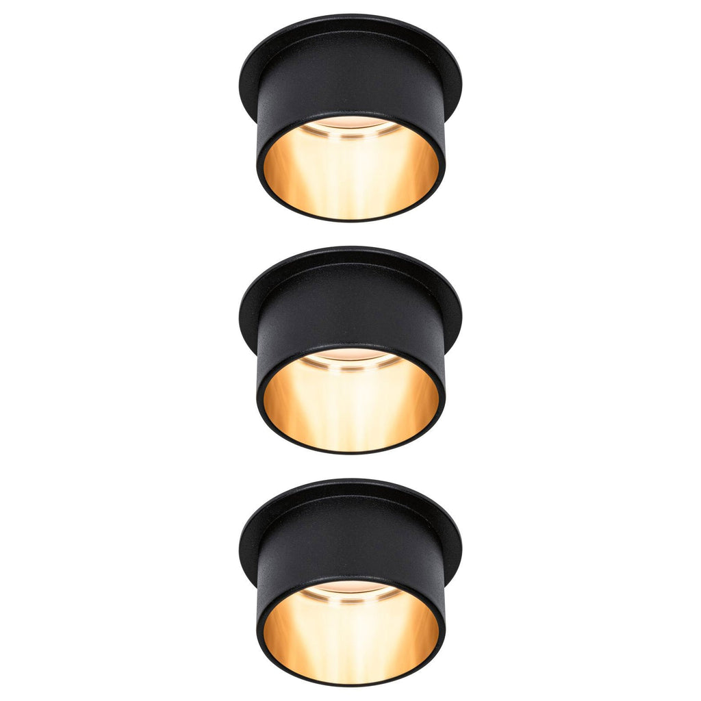 Innbyggingsspot Gil LED dimbar svart matt/gull IP44 3er sett front
