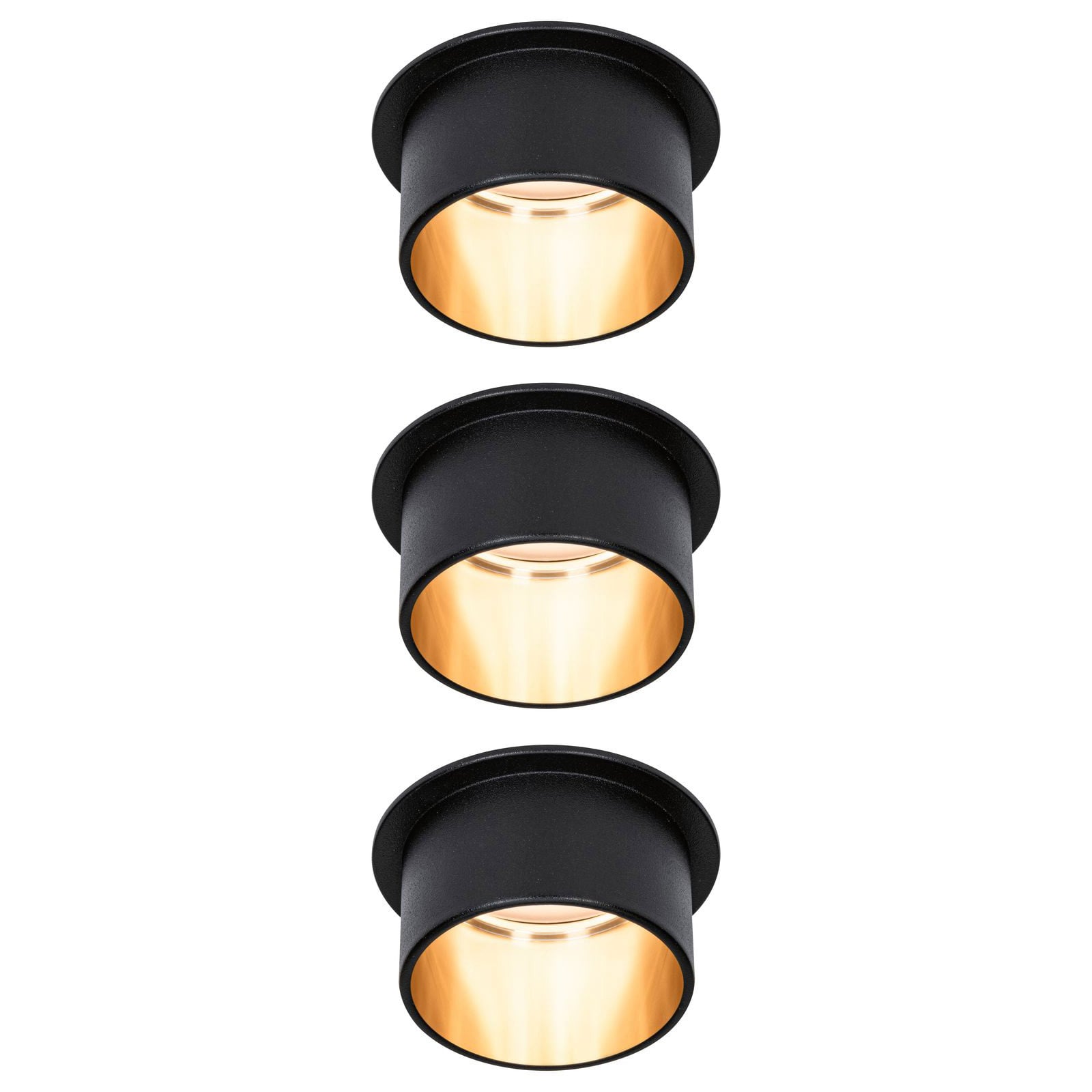 Innbyggingsspot Gil LED dimbar svart matt/gull IP44 3er sett front