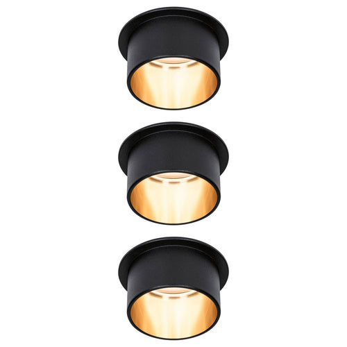 Innbyggingsspot Gil LED dimbar svart matt/gull IP44 3er sett front