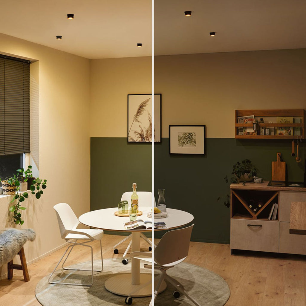 Innbyggingsspot Gil LED dimbar svart matt/gull IP44 3er sett detalj av lyskilde