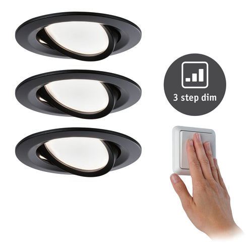 Innbyggingsspot Nova Coin 3-pack svart dimbar svingbar fra Paulmann forfra